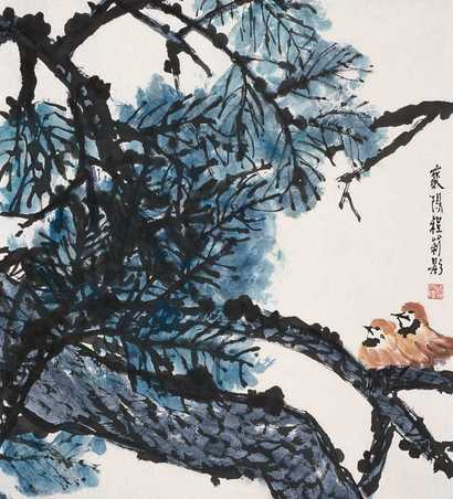 程丽影 松雀图 镜心